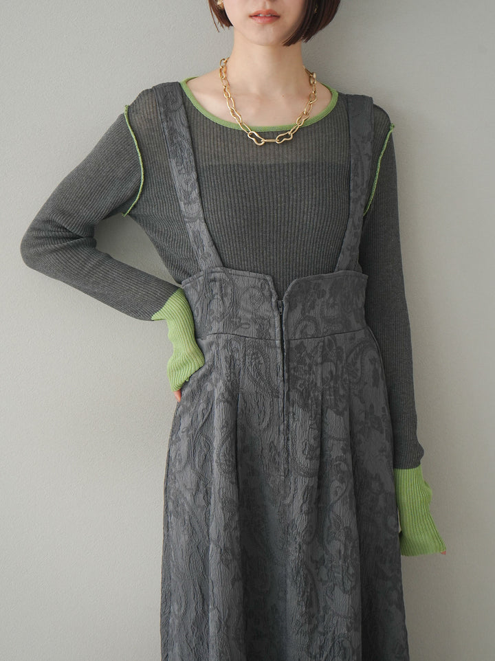 【預購】色彩協調的透明亞麻針織上衣/炭綠色