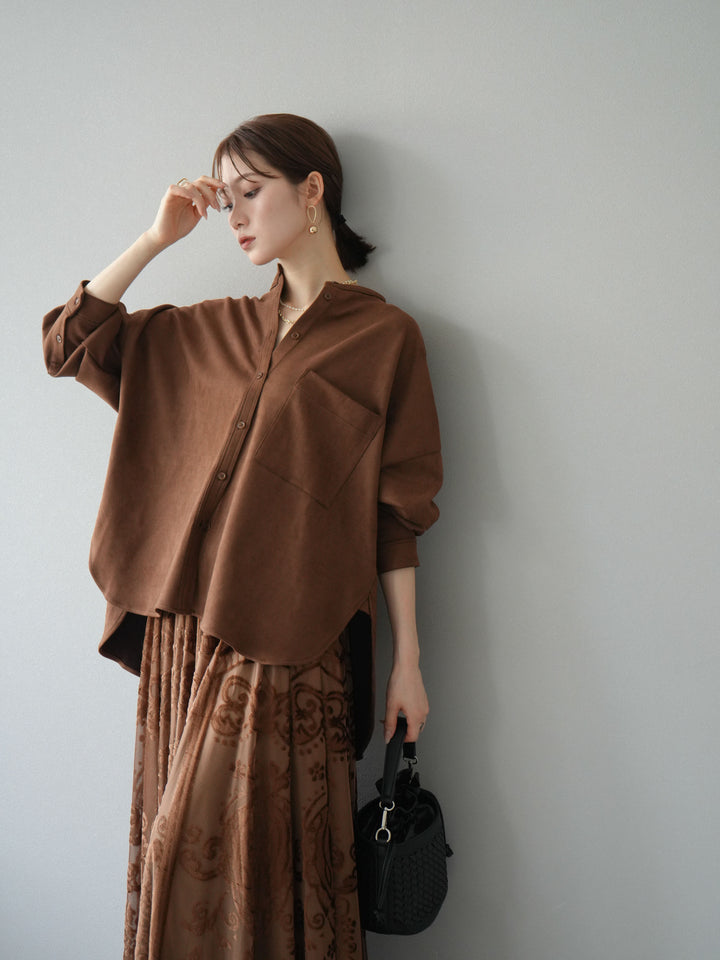 [予約]スエードバンドカラーオーバーシャツ/ブラウン