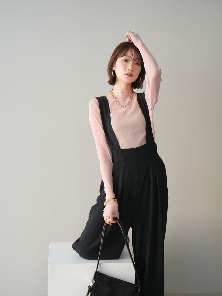 [予約]シボ加工ハイウエストタックサロペット/black