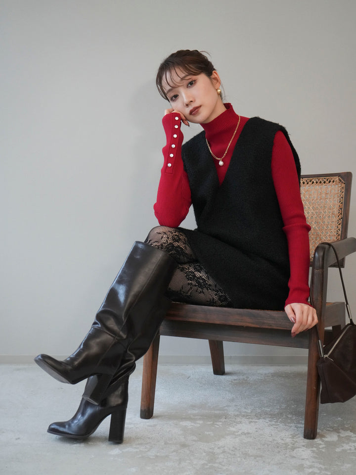 [予約]ミックスループヤーンニットミニワンピース/black