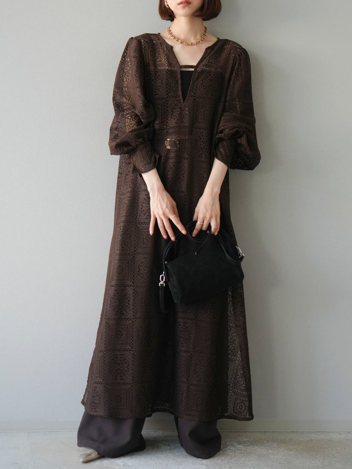 【預購】皮帶環設計寬褲/棕色