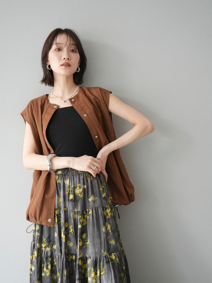 [SET]リネンライクドロストバルーンブルゾン+フラワーワッシャープリーツスカート(2set)