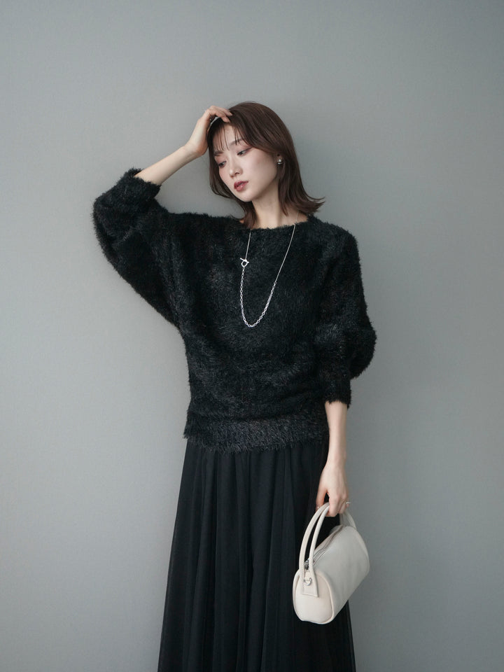 [予約]ラメシャギードルマンニットプルオーバー/black