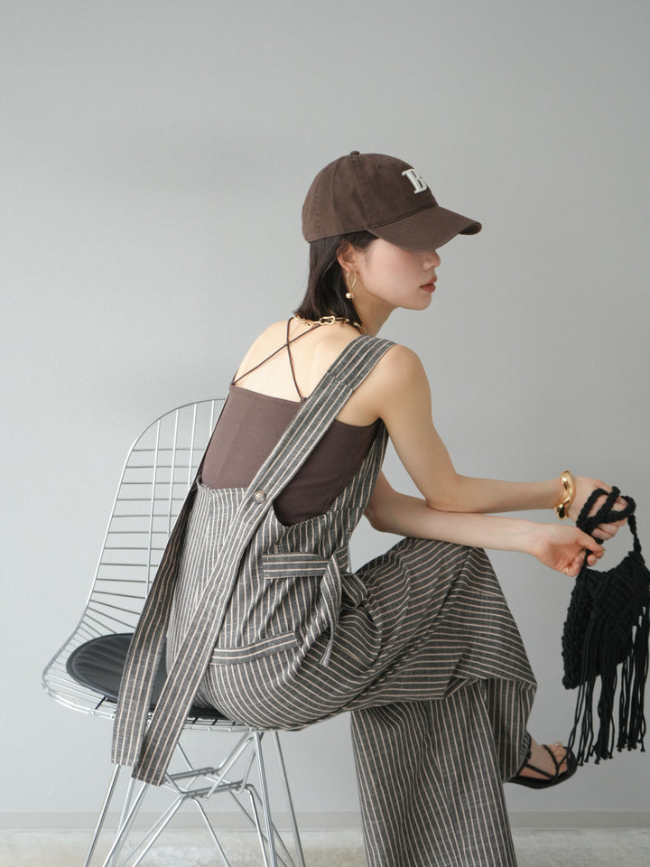 【預購】皮帶設計工裝褲/條紋