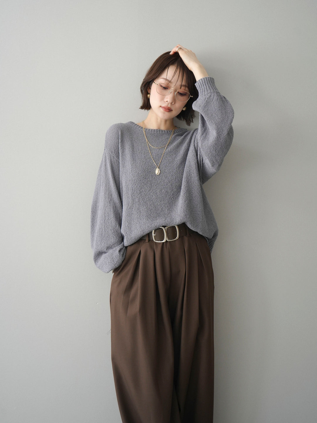 [予約]バックシアーフラワーレースニットプルオーバー/gray