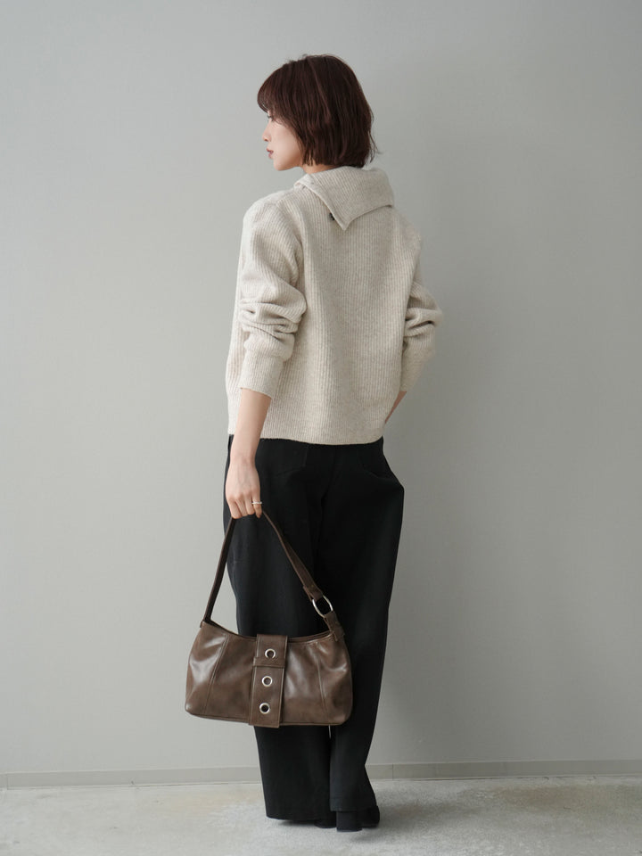 [SET]ハイネックデザインボタンニットカーディガン+コットンツイルカーブパンツ(2set)