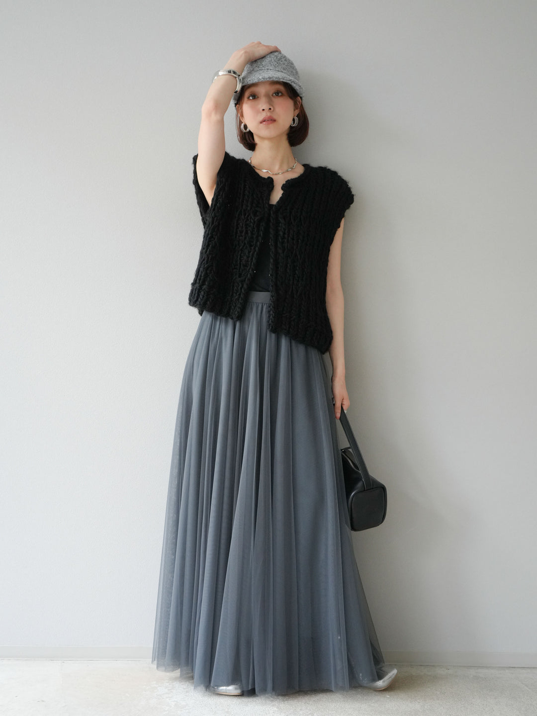 [予約]ハンドニットローピングベスト/ブラック