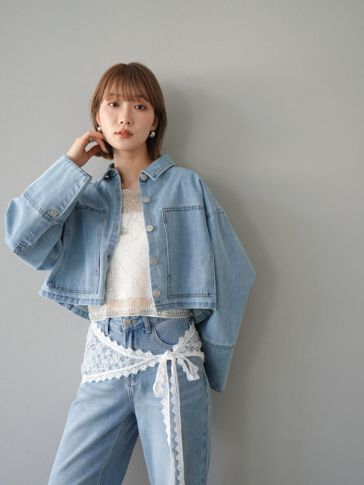 [予約]BIGカフスデニムショートシャツ/ブリーチ　