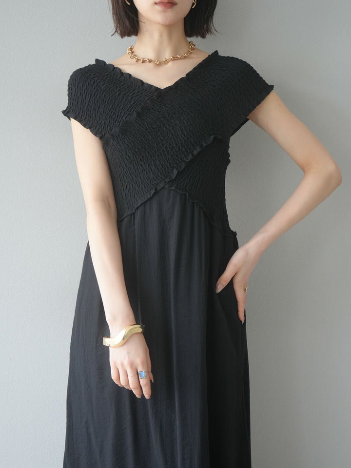 [SET]シャーリングクロスワンピース+シャーリングクロスワンピース(2set)