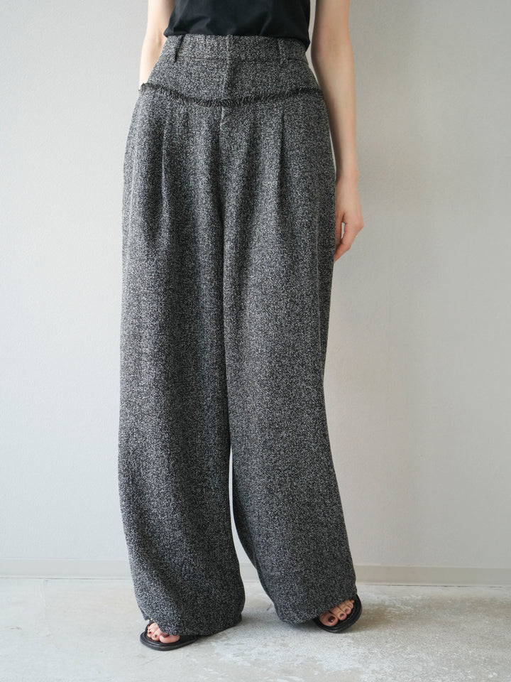[予約]ウエストフリンジツイードワイドパンツ/ブラック