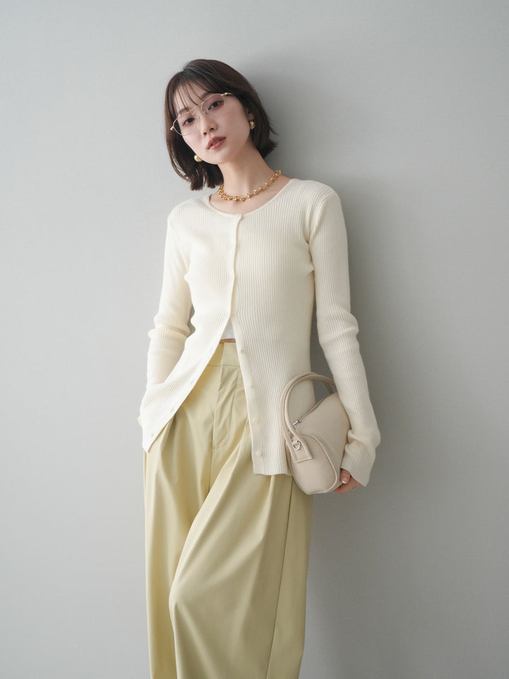 [予約]前後2WAYリブ編みクルーネックカーディガン/ivory