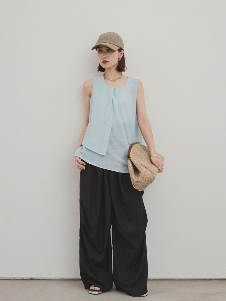 [SET] 透視褶皺不對稱襯衫 + 透視褶皺不對稱襯衫 (2 件套)