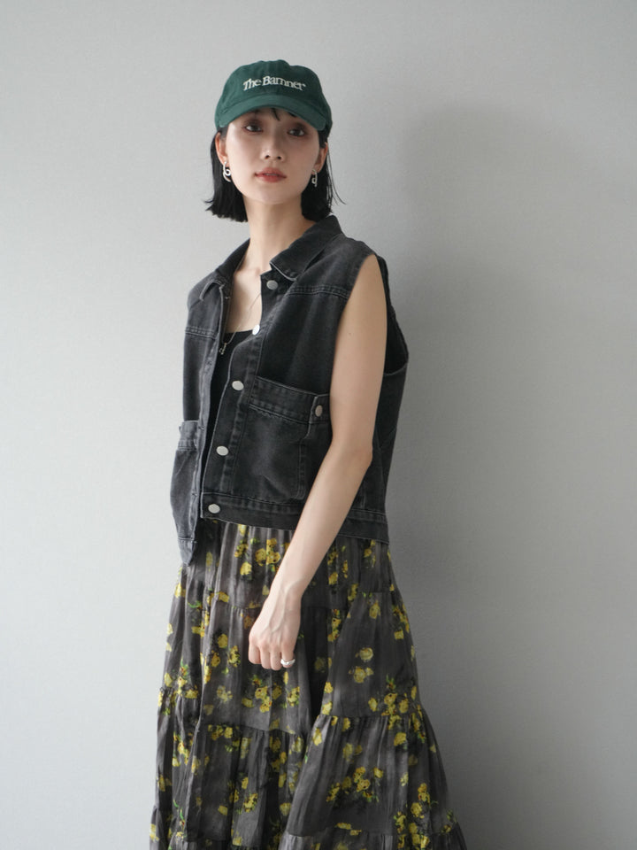 【預購】口袋設計牛仔無袖外套/黑色