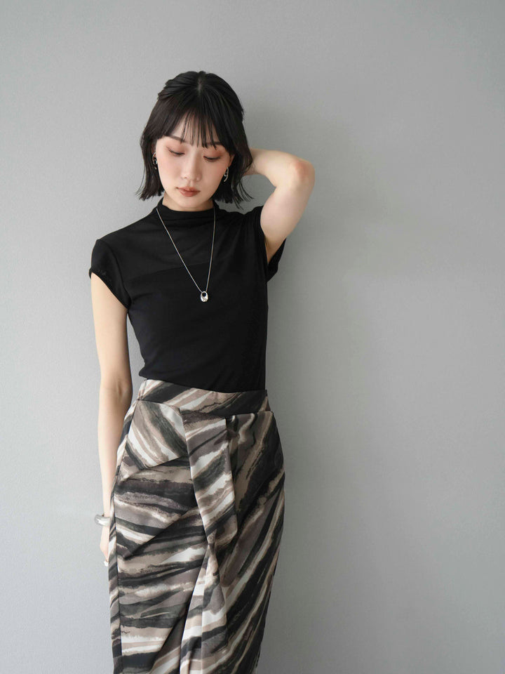 [予約]シアー切替ストレッチトップス/ブラック