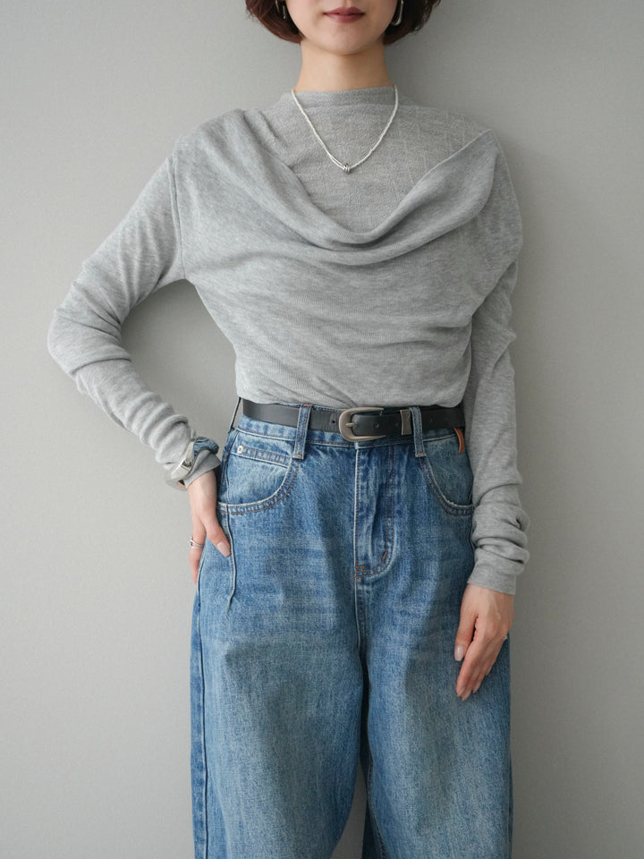 [予約]ボトルネックドレープレイヤードニットトップス/gray