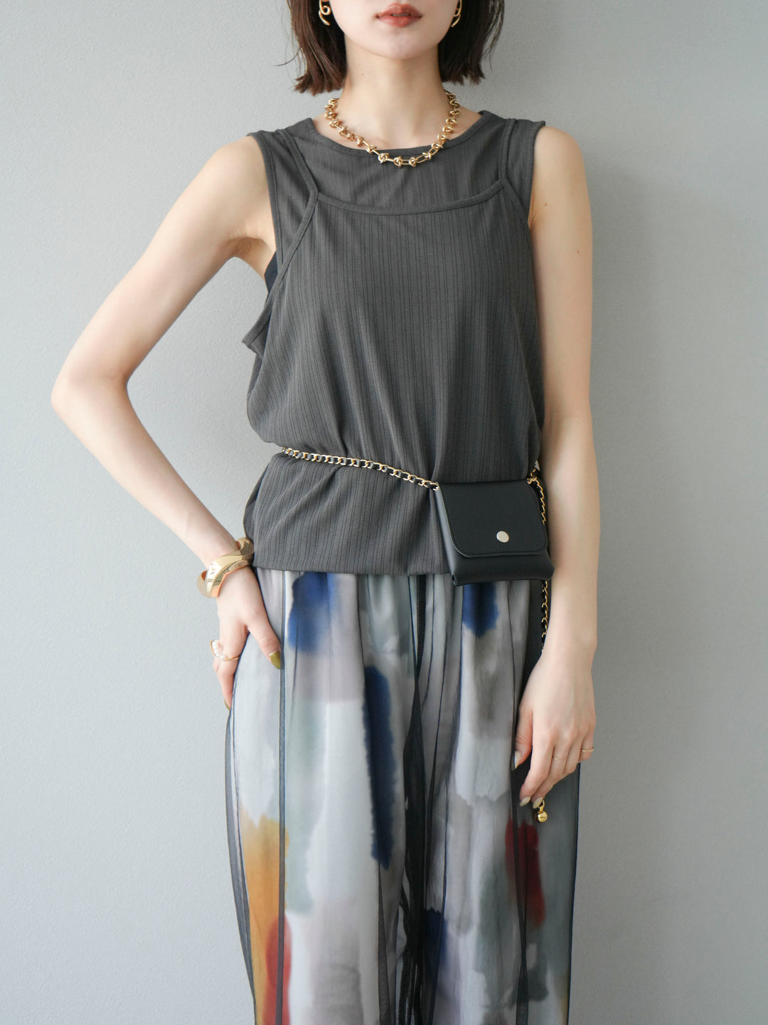 [預訂] Ice Touch 2WAY Design 吊帶背心/炭灰色