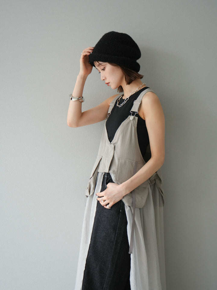 [予約]タクティカルベストオーガンザワンピース/グレージュ