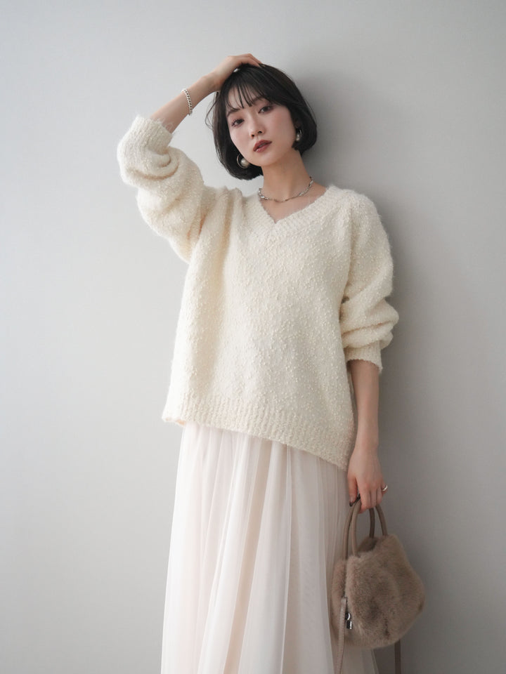 [SET]Vネックスラブニットプルオーバー+選べるアクセセット(2set)