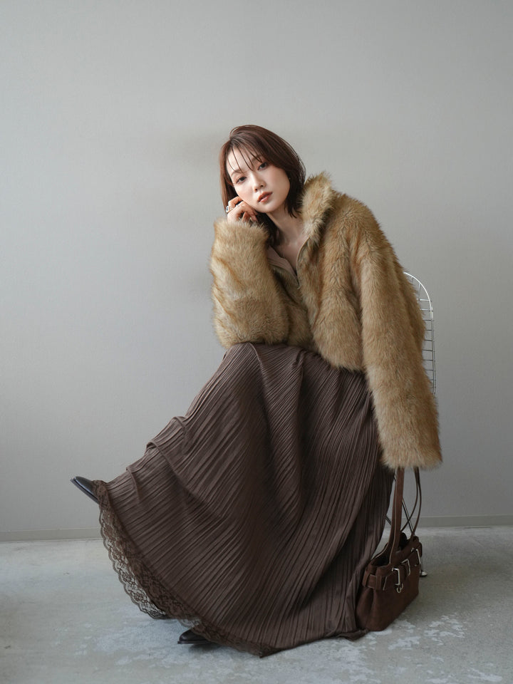 [予約]フェイクファーショートZIPジャケット/mix