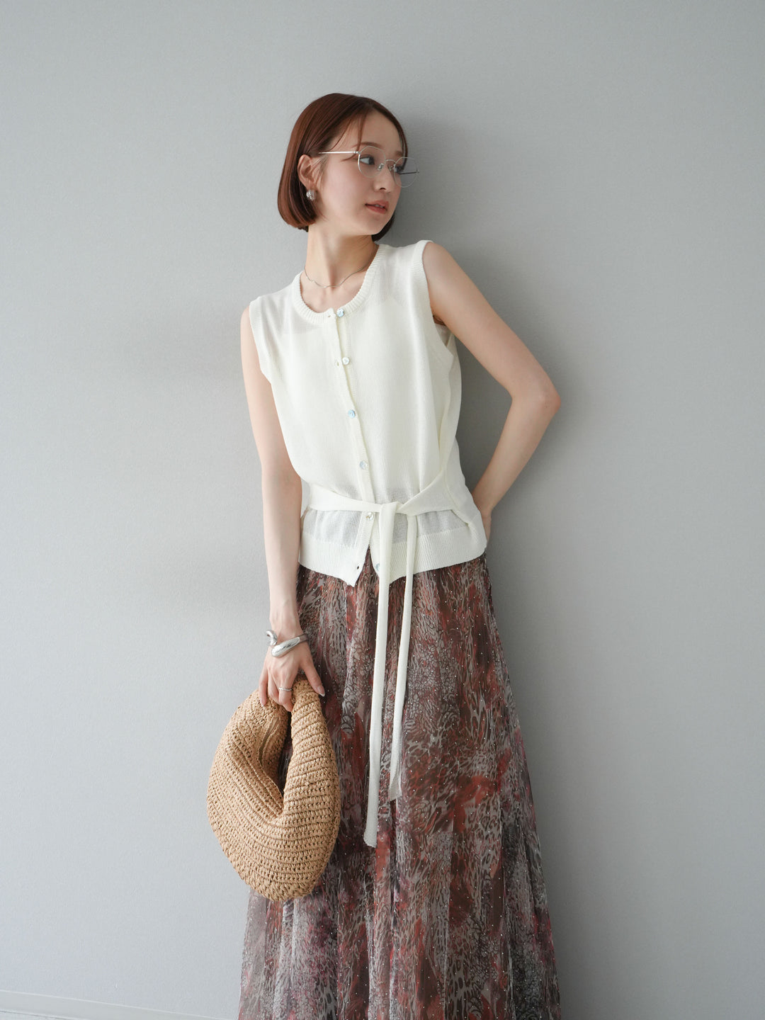 [予約]ウエストベルトニットベスト/アイボリー