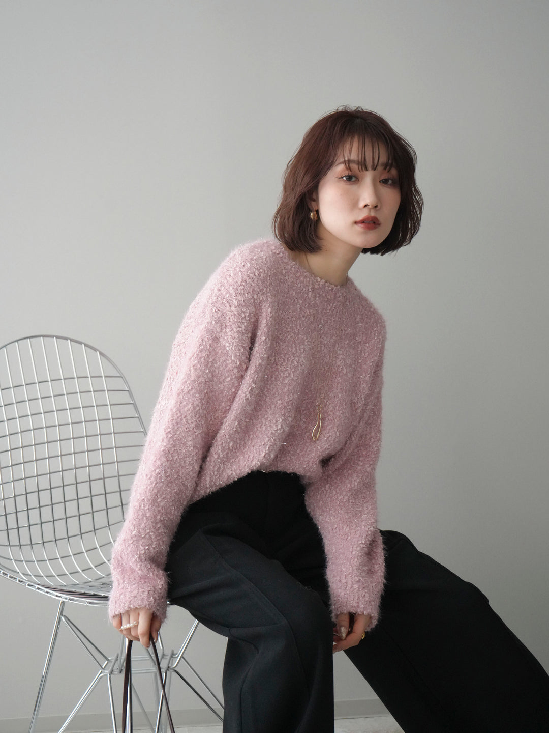 [SET]モールラメミックスヤーンニットプルオーバー+モールラメミックスヤーンニットプルオーバー(2set)