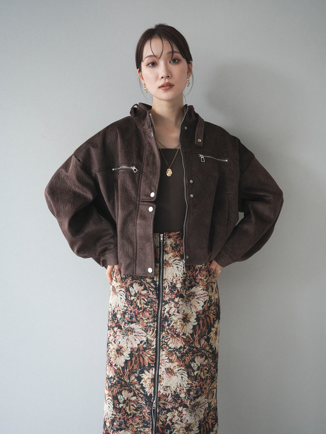 [予約]スエードジップデザインブルゾン/brown
