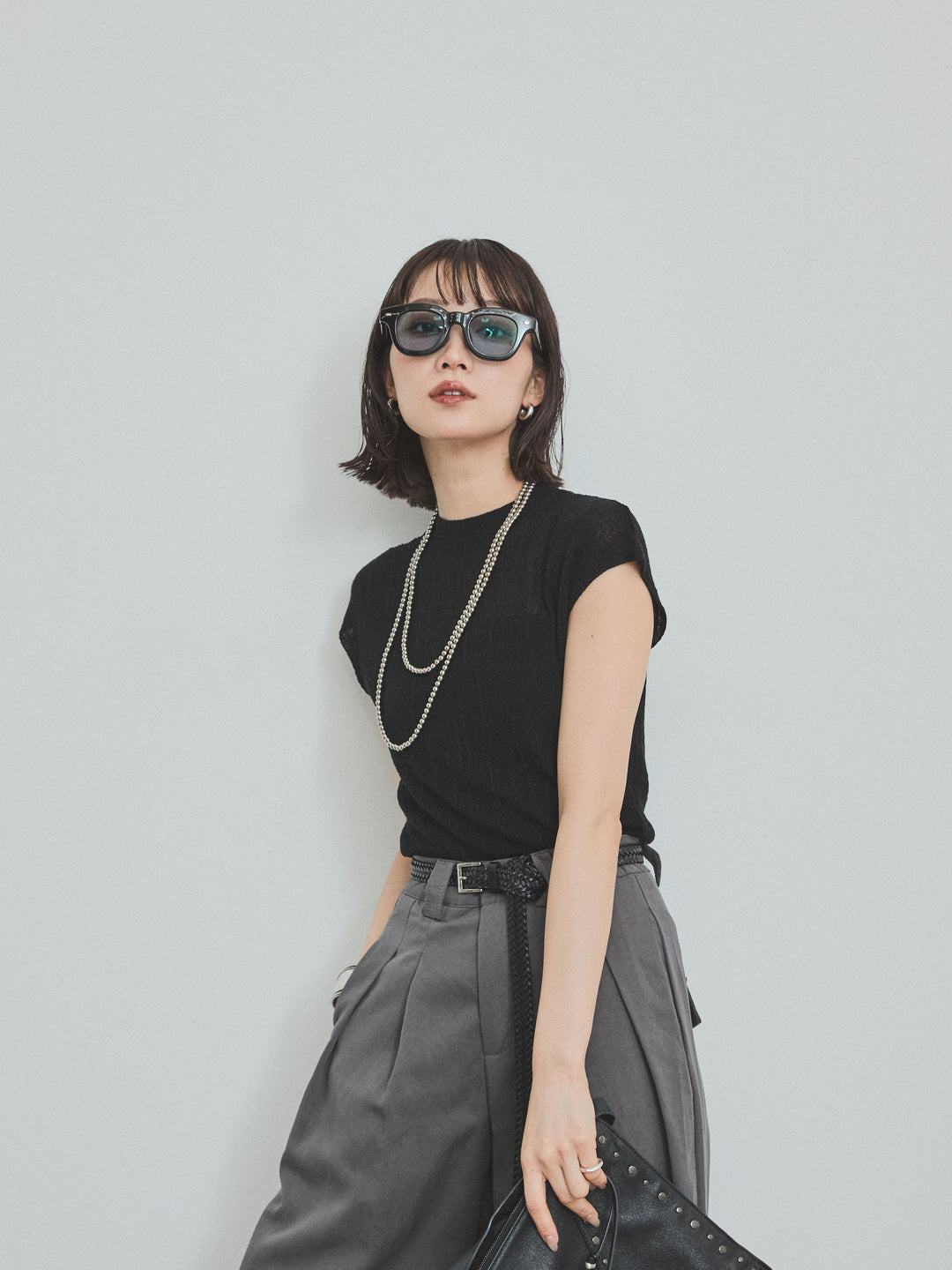 [SET]フレンチスリーブシアーニットトップス+フレンチスリーブシアーニットトップス(2set)