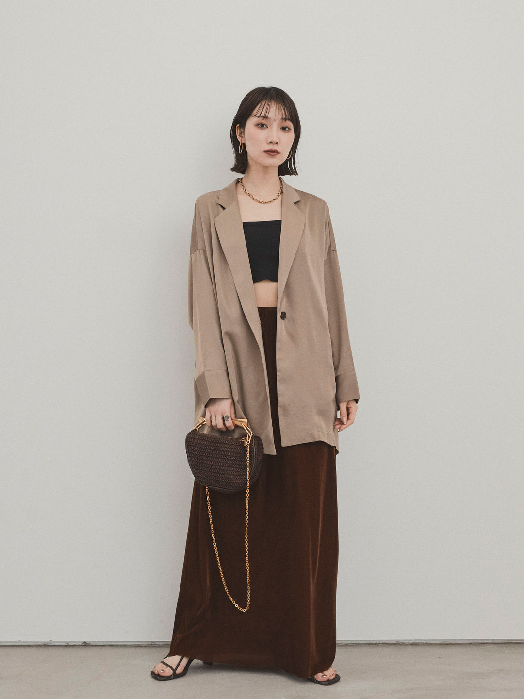 [予約]マットサテンジャケット/モカ