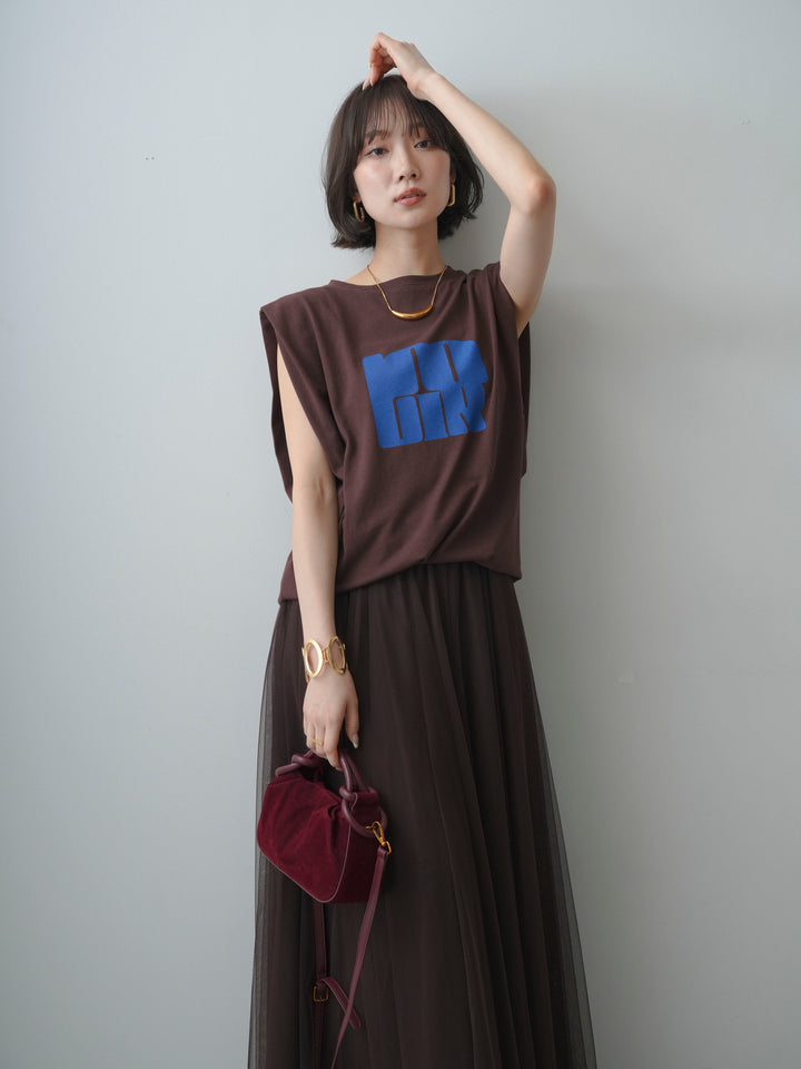[予約]ショルダータックノースリーブオーバーTEE/brown