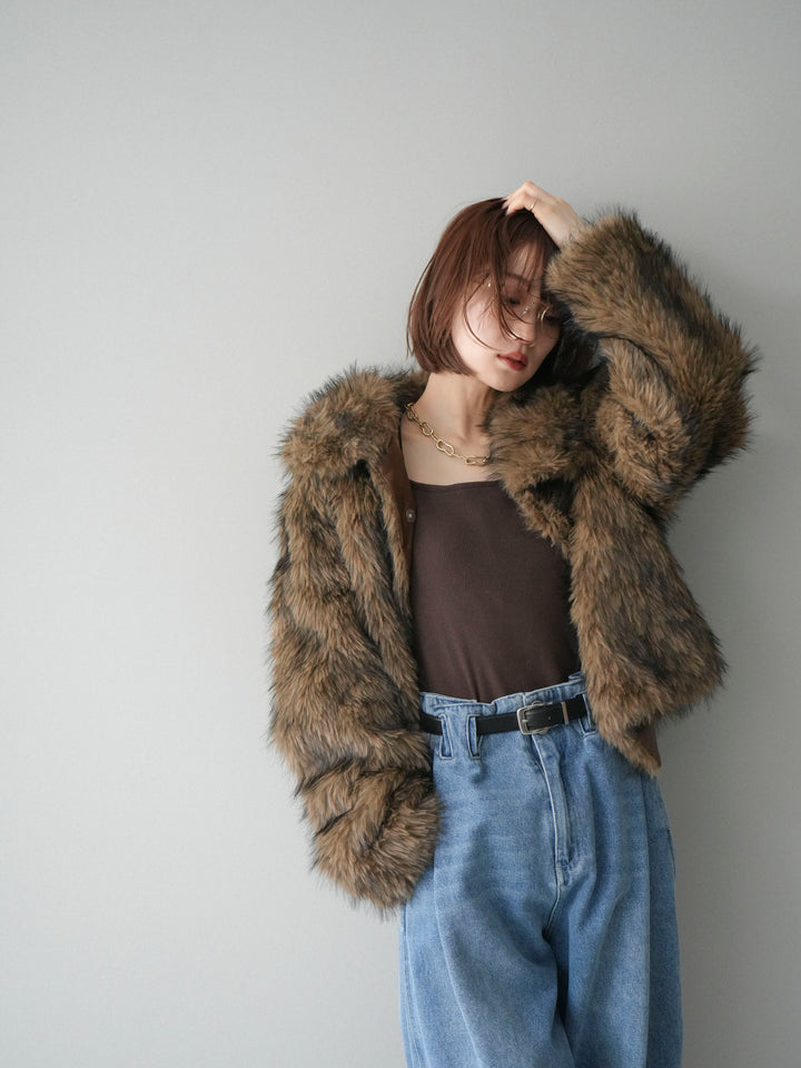 [20%オフ]MIXファースタンドネックショートジャケット/camel