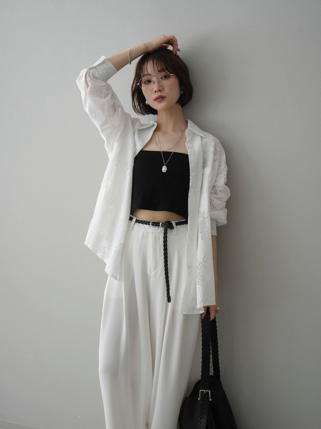 [SET]ジャガードレースオーバーシャツ+選べるアクセセット(2set)