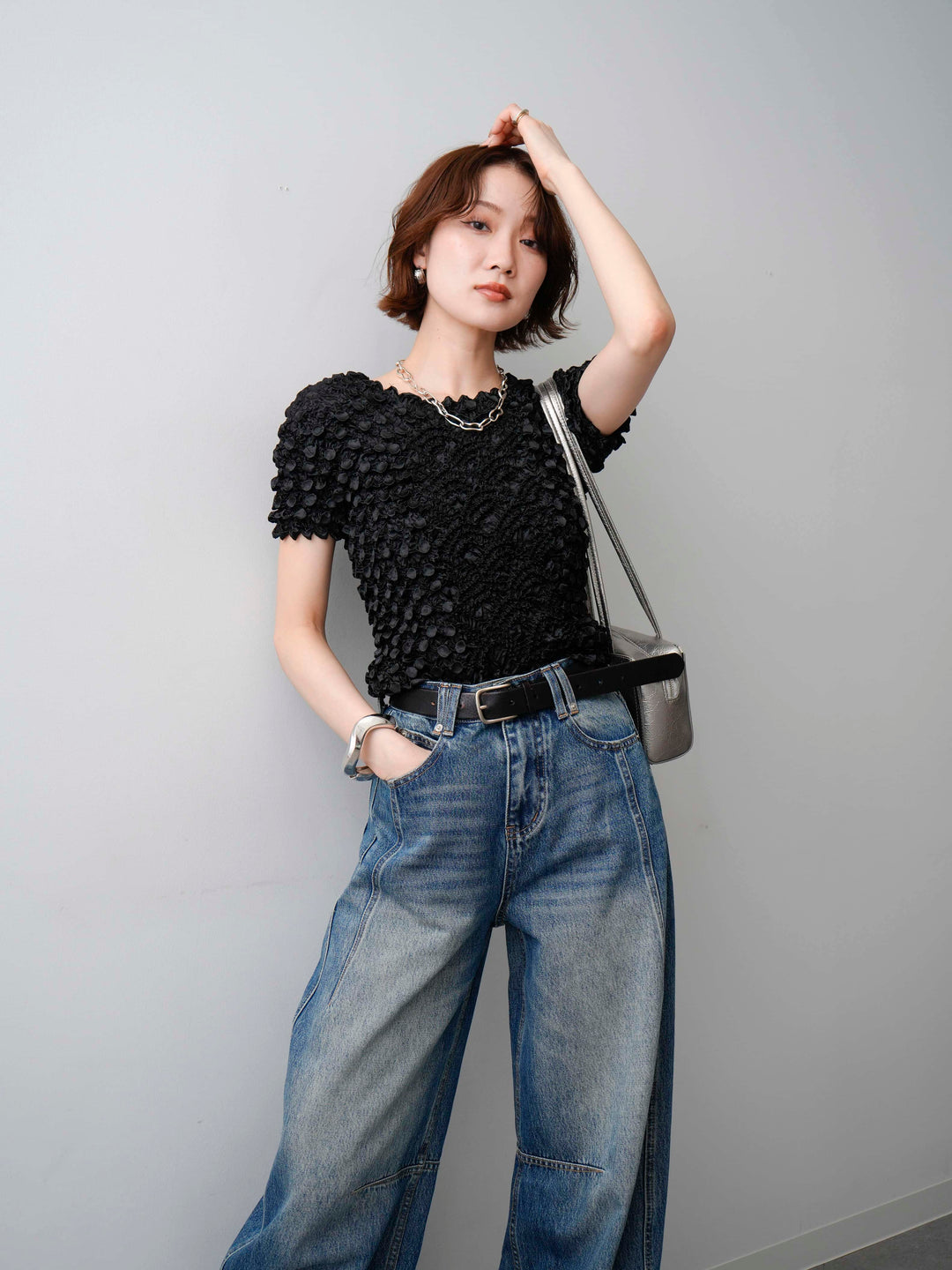 [SET]ドットスモッキングフレンチトップス+選べるアクセセット(2set)