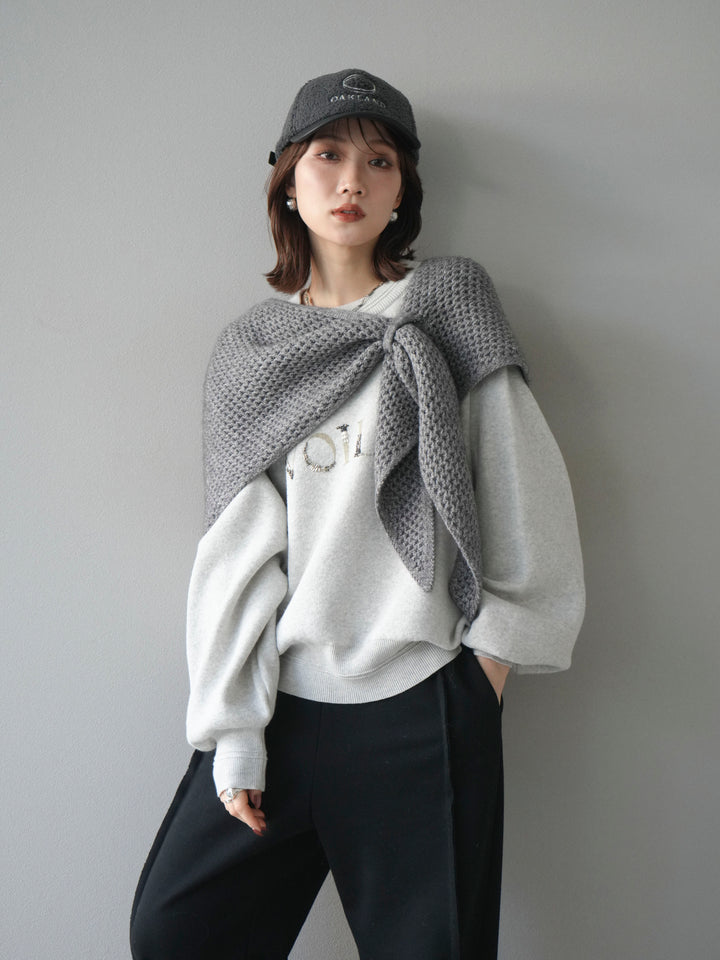 [予約]スウェットライクビーズロゴ刺繍ニットプルオーバー/oatmeal