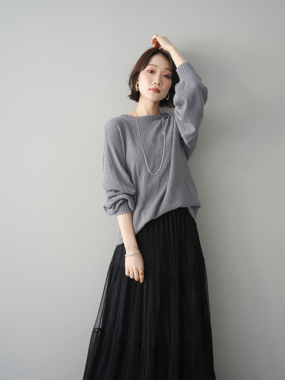 [予約]バックシアーフラワーレースニットプルオーバー/gray
