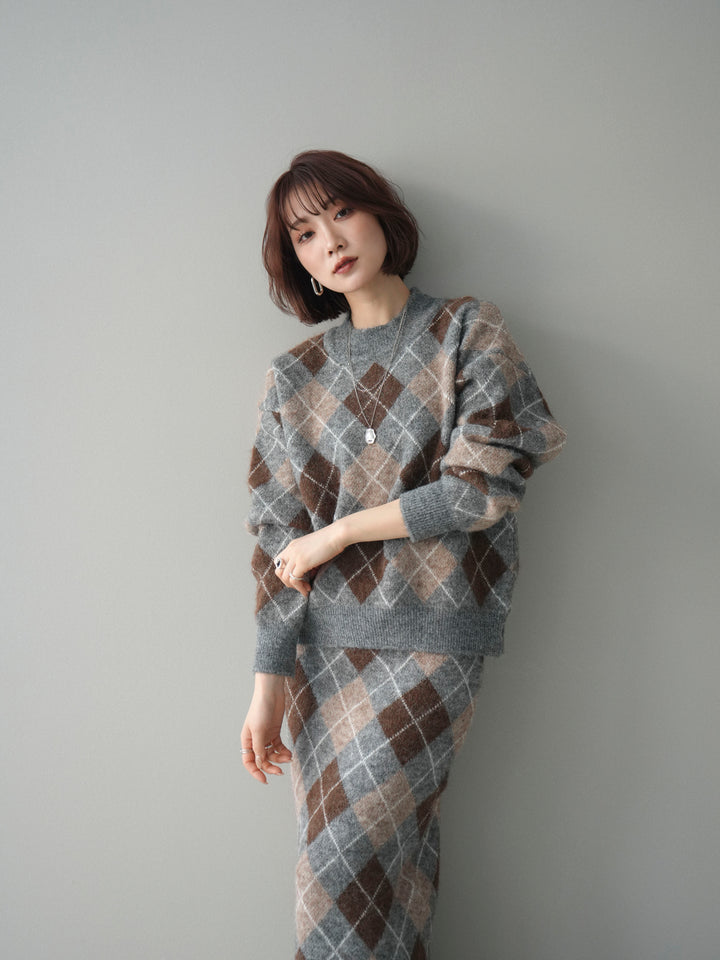 [SET]アーガイルニットプルオーバー&ロングスカートSET UP(2set)