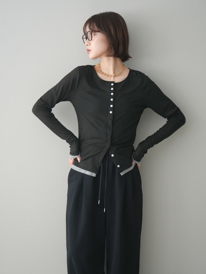 [予約]シアーリブバイカラーカーディガン/black