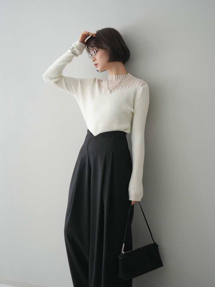 [SET]シアー切替スパンコールリブニットトップス+シアー切替スパンコールリブニットトップス(2set)