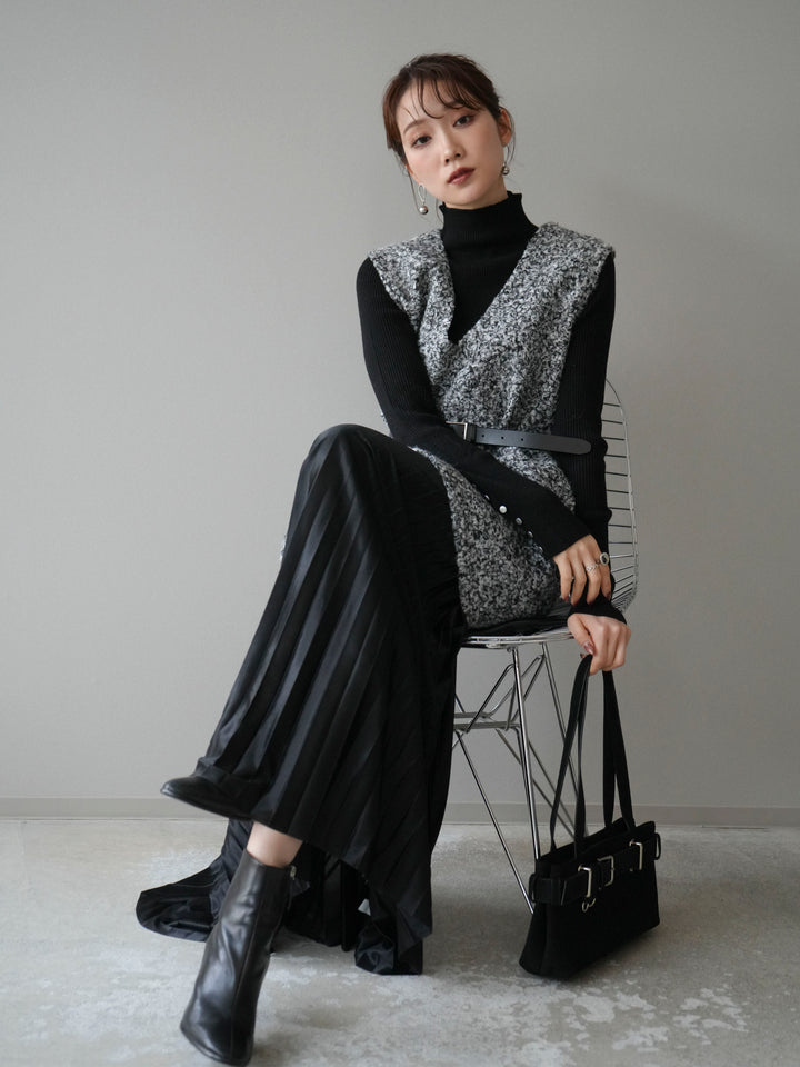 [予約]ミックスループヤーンニットミニワンピース/gray