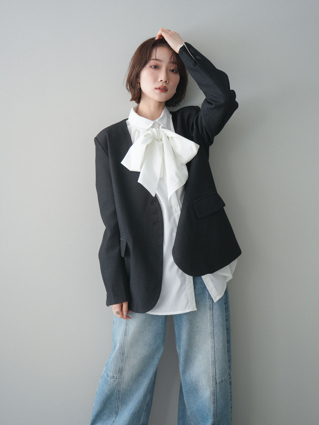 [予約]ノーカラージャケット/charcoal