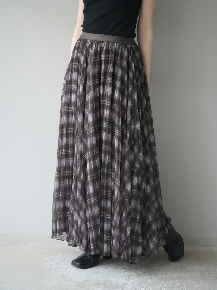 [予約]チェック柄ワッシャープリーツスカート/brown
