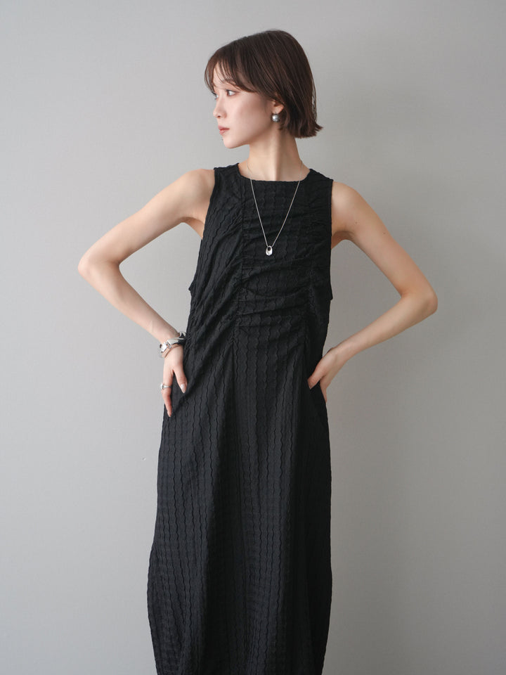 [予約]シャーリングジャガードノースリーブワンピース/black