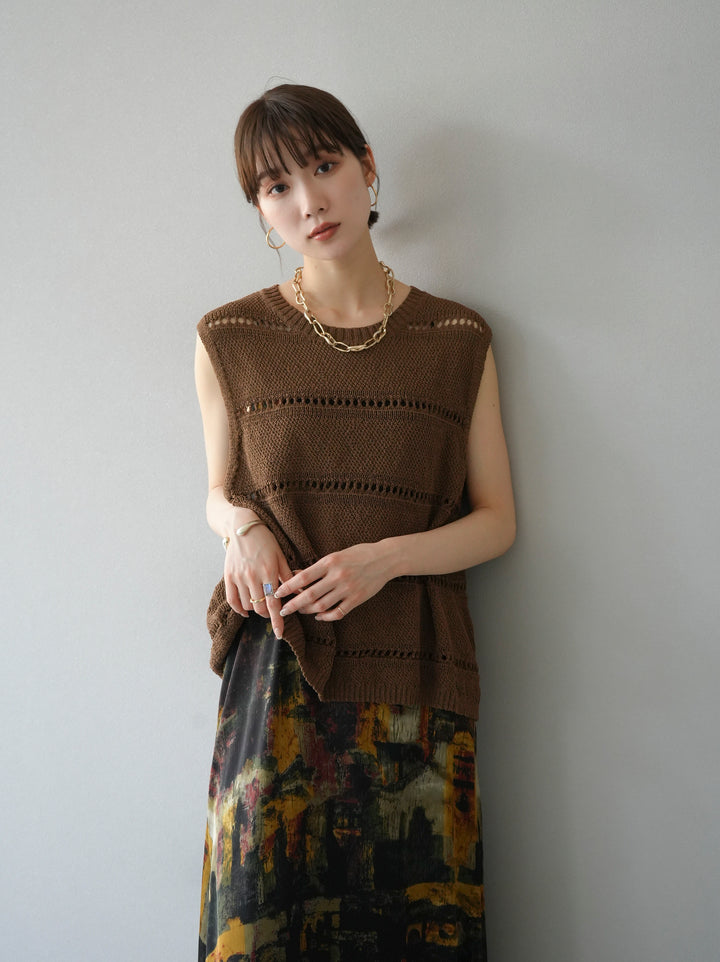 [SET] Sleeveless summer knit pullover + selectable accessory set (2 sets)