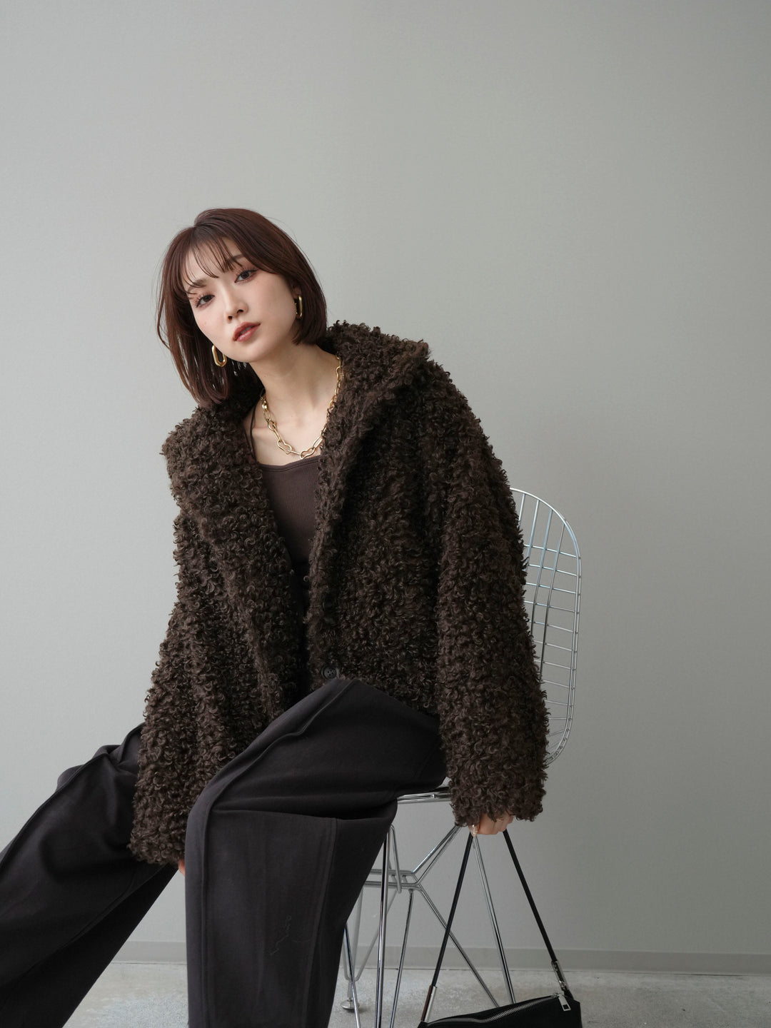 [SET]プードルファーミドルスタンドブルゾン+コットンツイルカーブパンツ(2set)