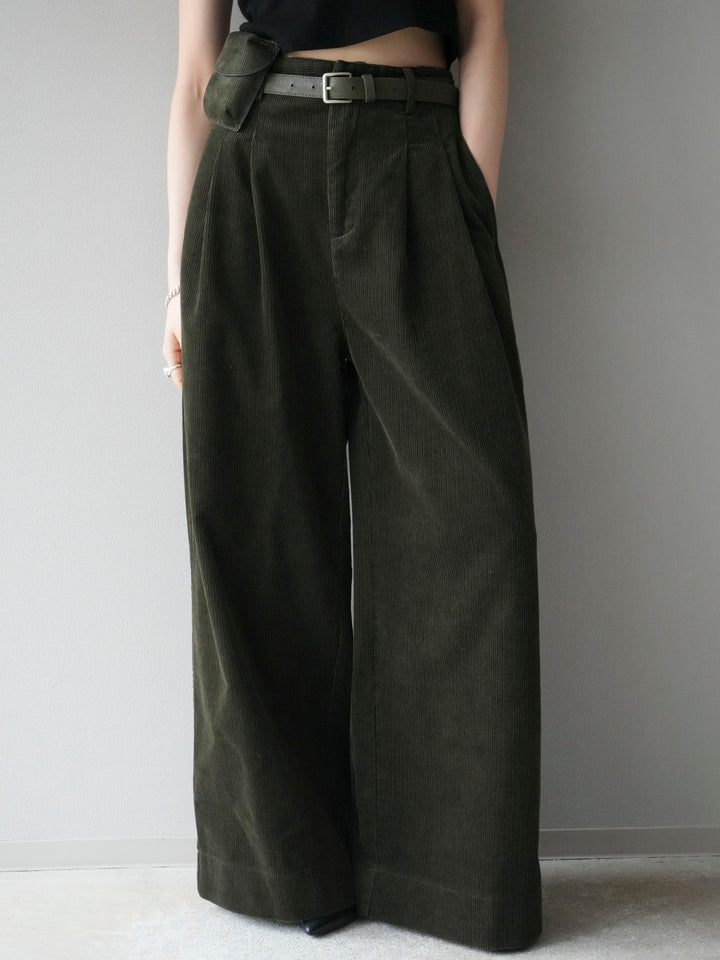 [予約]ベルト付コーデュロイワイドパンツ/green