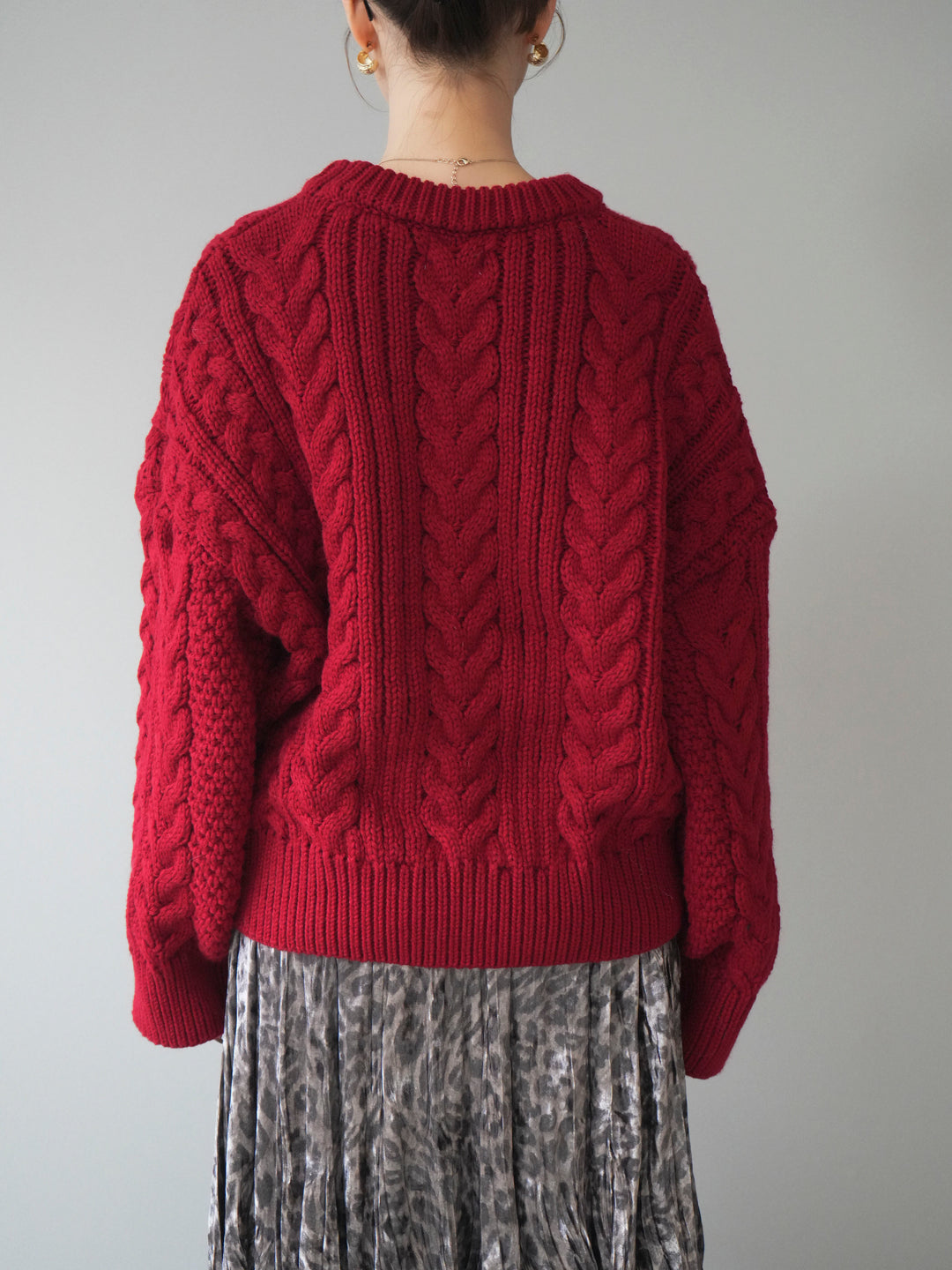 [予約]ボリュームケーブルニットプルオーバー/red