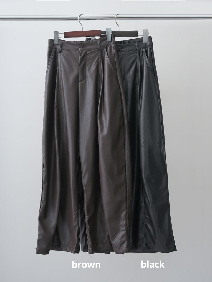 [SET]フェイクレザーワイドパンツ+フェイクレザーワイドパンツ(2set)