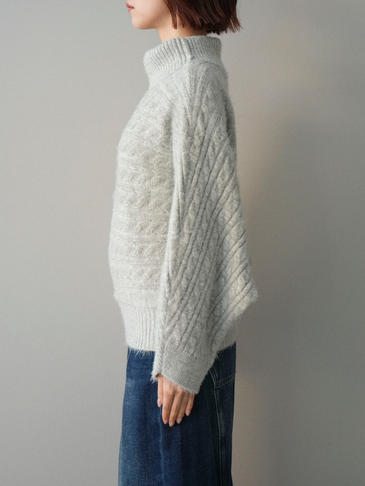 [予約]オフタートルケーブル編みニットプルオーバー/gray