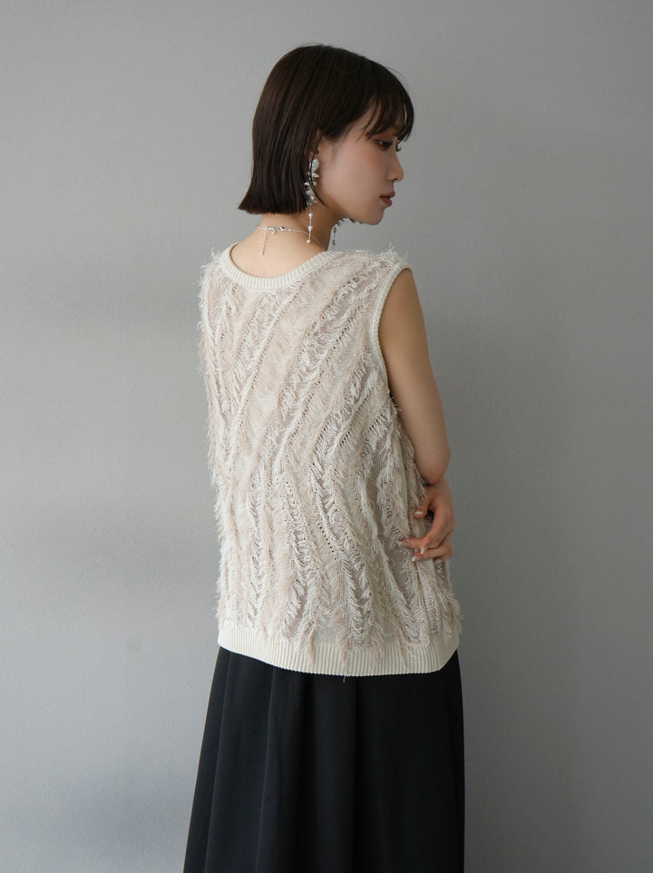 [Pre-order] Mixed fringe knit top/ivory