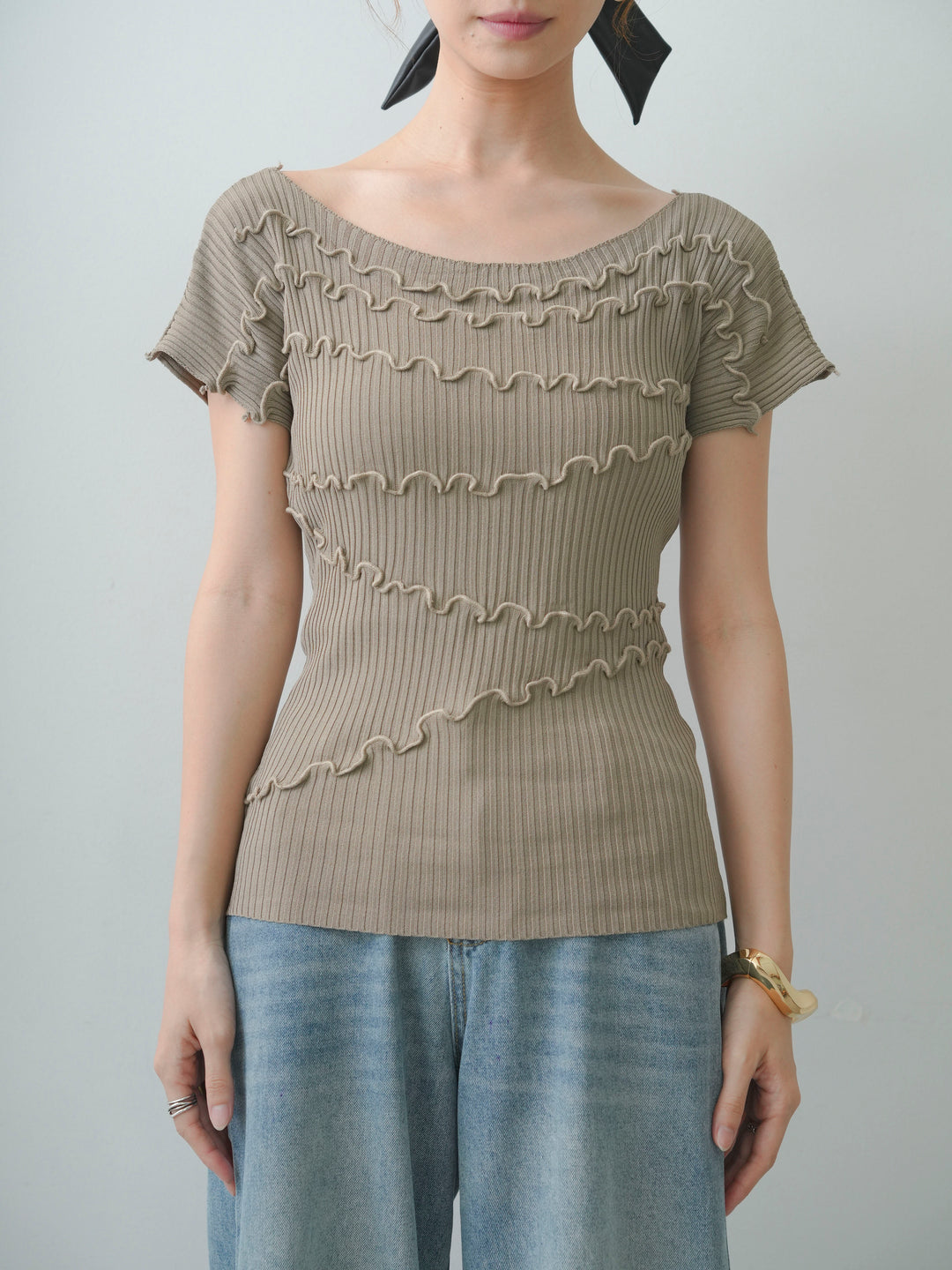 [予約]ランダムメローリブニットトップス/beige