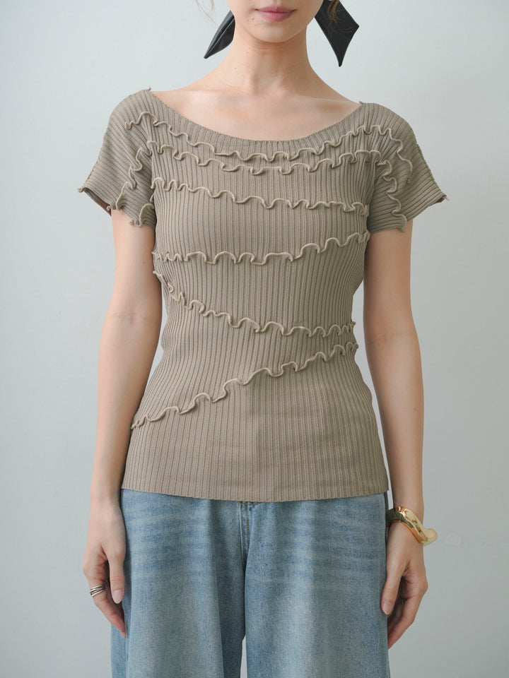 [予約]ランダムメローリブニットトップス/beige